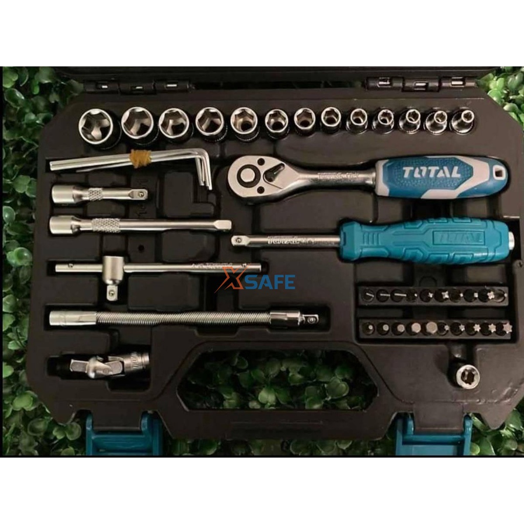 Bộ đồ nghề đa năng 45 chi tiết TOTAL THT141451 1/4&quot; Socket đa dạng CR-V mạ chrome, phủ lớp chống gỉ sét