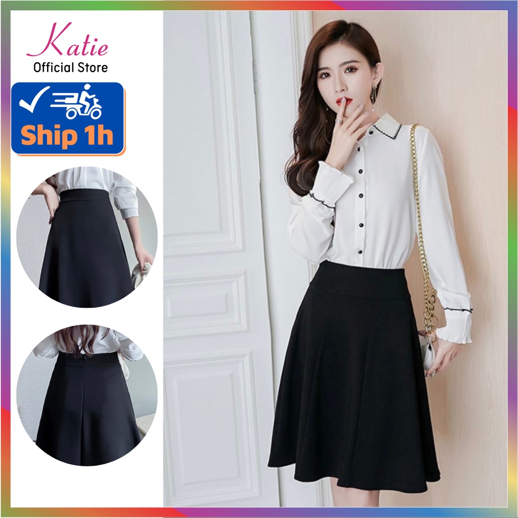 Chân Váy Xòe Công Sở Ngang Gối Màu Đen 55cm 2 Túi Katie Chất Tuyết Mưa Cao Cấp Không Nhăn Váy Xòe Bigsize 40 - 80kg X55