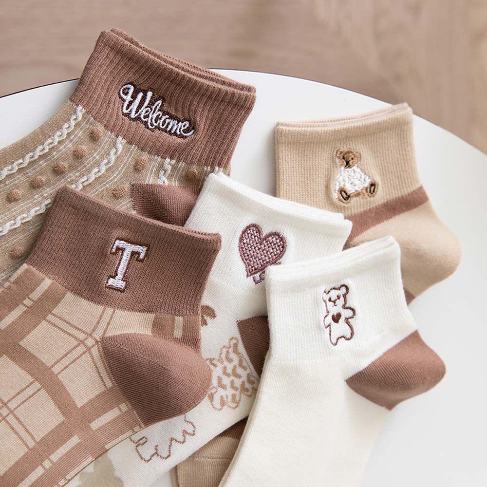 AROMA Tất Cotton Cổ Thấp Thoải Mái Thêu Chữ Dễ Thương