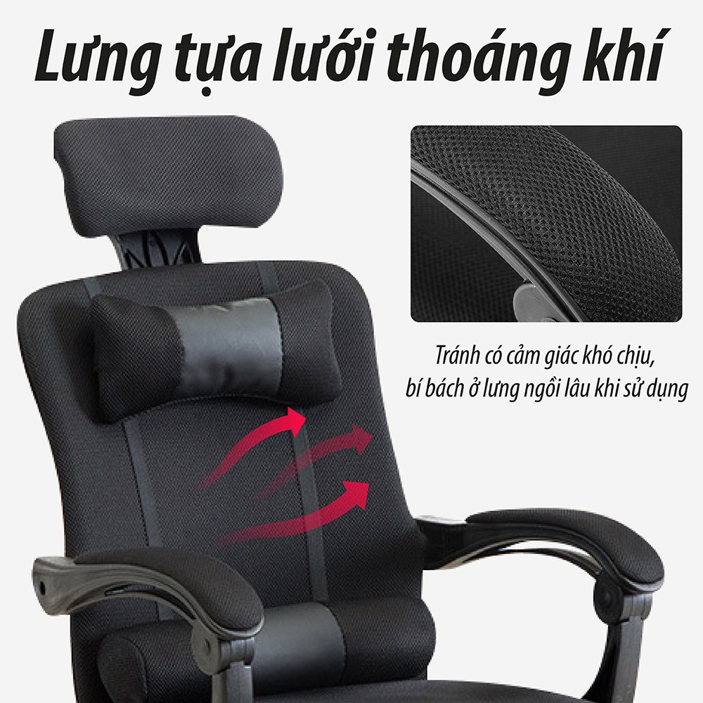 Ghế Làm Việc Văn Phòng Chân Xoay,Chơi Game Có Gác Chân,Ngả Lưng,Tựa Đầu,Hàng Nhập Khẩu,Chân Khung Thép