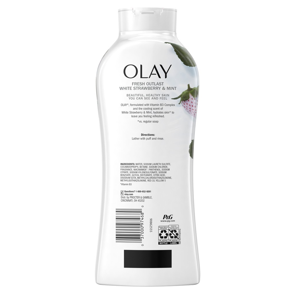 Combo Sữa tắm Olay Body wash Strawberry &amp; Mint 650 ml + Sữa tắm Olay Body wash Daily Exfoliating With Sea Salts 650 ml