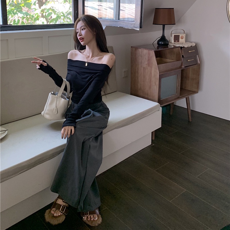 Áo Thun Tay Dài Màu Sắc Đơn Giản Cho Nữ