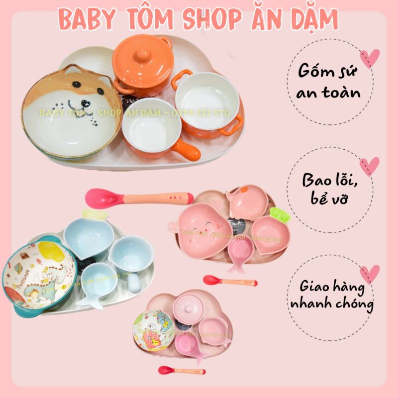 Combo bát ăn dặm gốm sứ hình Con Vật cho bé yêu NCC Baby Tôm