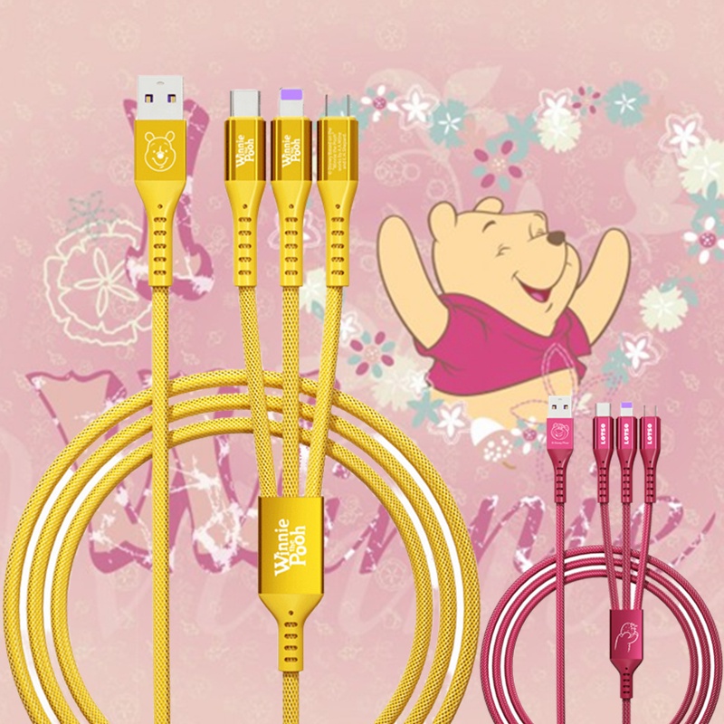 Disney Frozen Gấu Dâu Tây Lotso 3 trong 1 dây cáp sạc nhanh 3 đầu micro usb type c sạc nhanh cáp