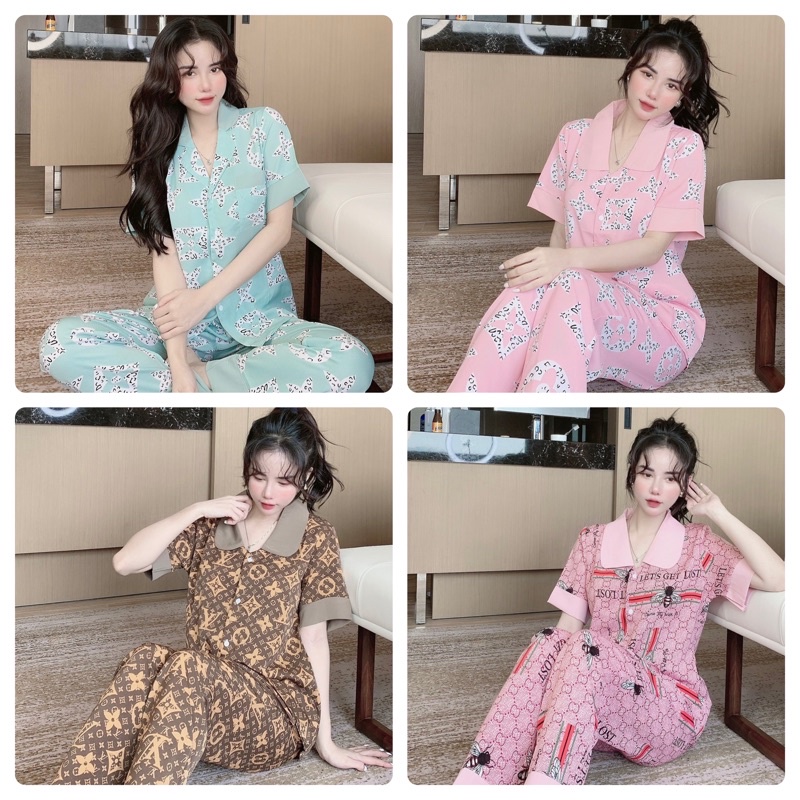 Đồ Bộ, Pijama Nữ Mango Cộc Dài Form 40-60kg cổ sen