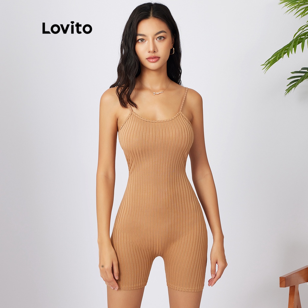 Lovito Bộ jumpsuit cơ bản không lưng thông thường L21AS043 (Kaki)