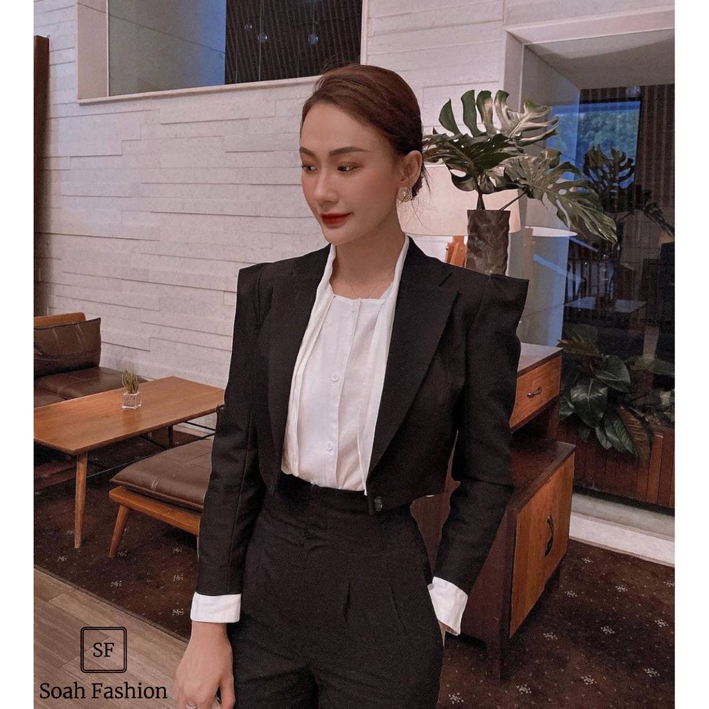 Áo Vest Dáng Lửng Vai Phồng JIHI màu Xanh Đen Sale99k