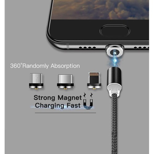 [SẠC NHANH micro-type C]Cáp sạc từ hút nam châm đầu micro usb, type C và iPhone 360 độ dây dù có led