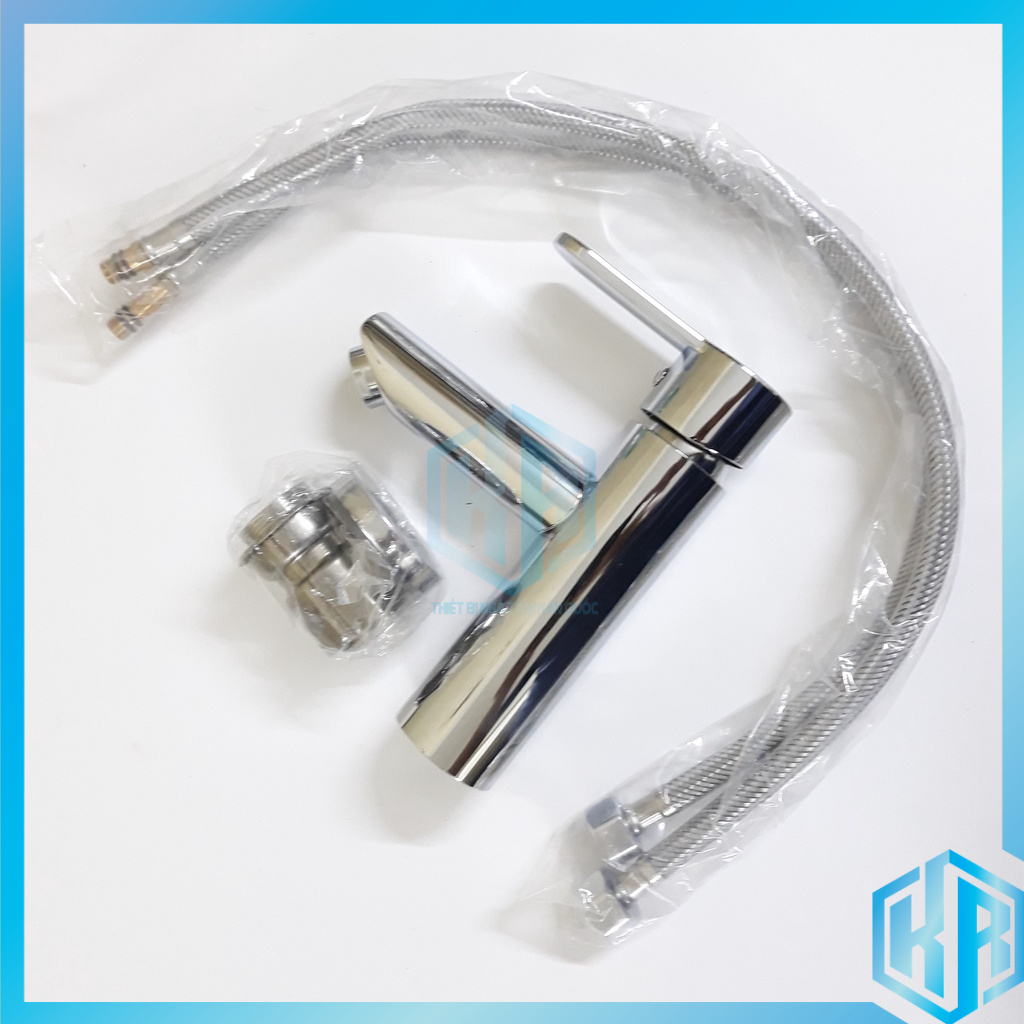 Vòi lavabo nóng lạnh inox 304 màu bạc hình trụ cao cấp sáng bóng siêu bền