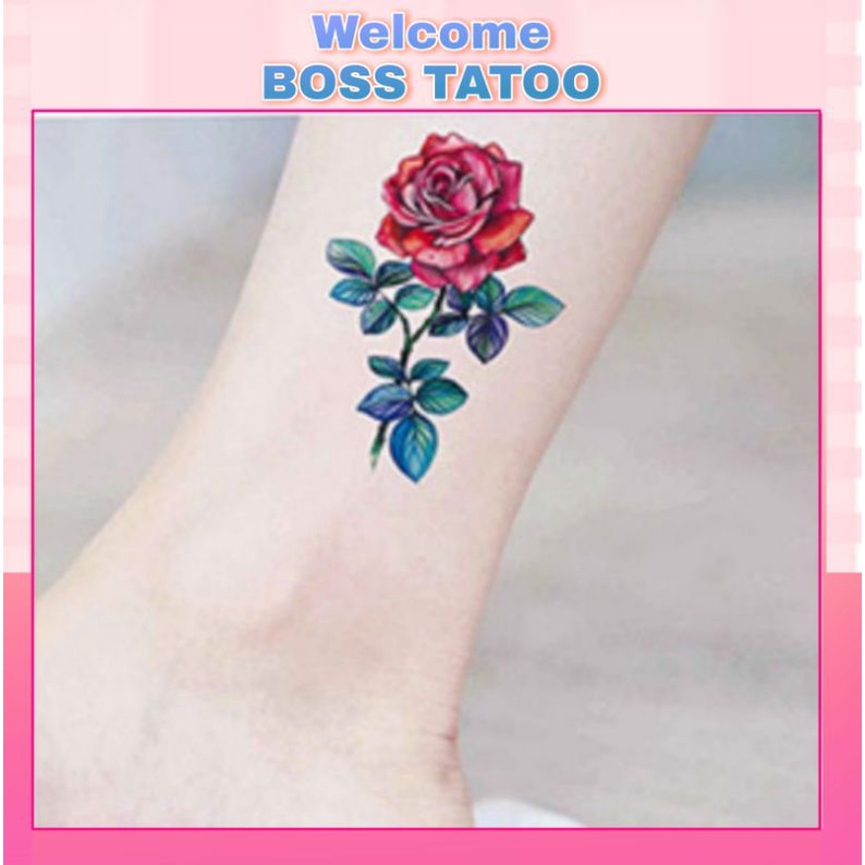 Hình xăm hoa hồng có gai g04. Xăm dán tatoo mini tạm thời, size &lt;10x6cm