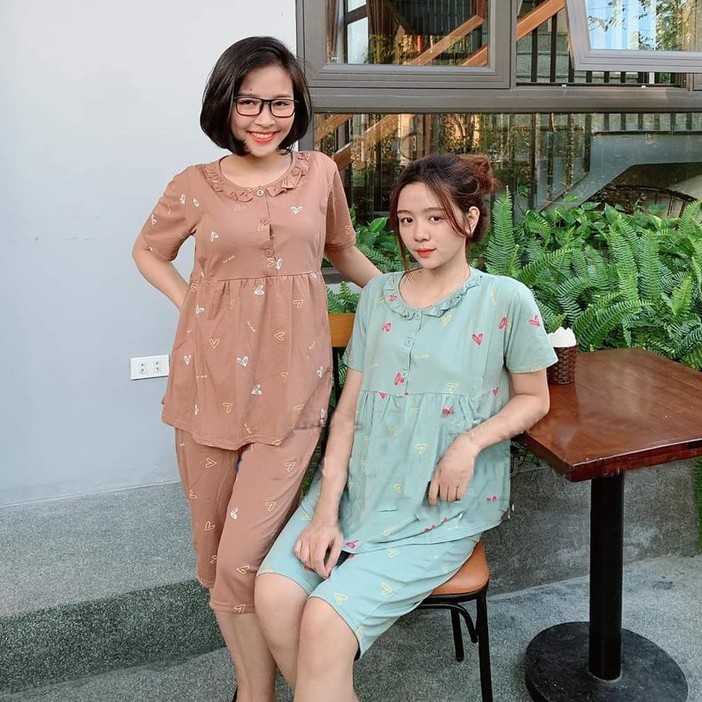Bộ Bầu Cổ Tròn Viền Bèo, 100% Cotton, Freesize