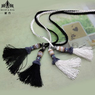 Dây Thắt Lưng Bện Sợi Màu Trắng Đen Phong Cách Dân Tộc Cổ Điển Dễ Phối Đồ Thời Trang