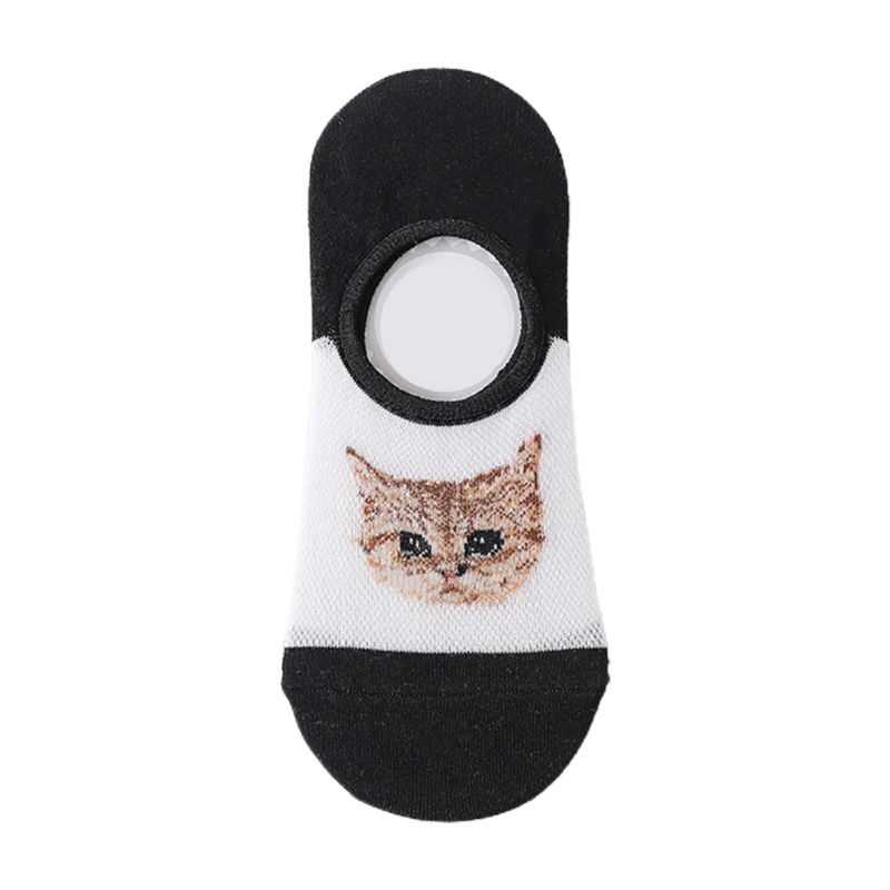 Vớ Thuyền Bằng Silicone Thoáng Khí Chống Trượt Họa Tiết Mèo Hoạt Hình Cho Nữ
