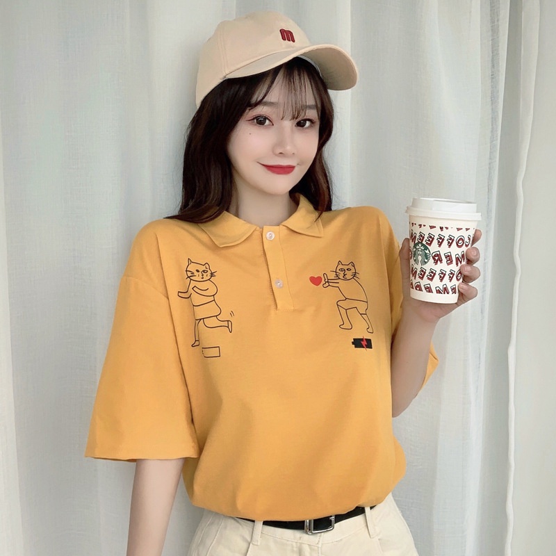 Áo Nữ Form Rộng, Áo Thun Polo Nữ Có Cổ Trụ Đẹp Chất Cotton Form Unisex In Cặp Đôi Chú Thỏ Hóm Hỉnh Siêu Dễ ThươngTTQ0092