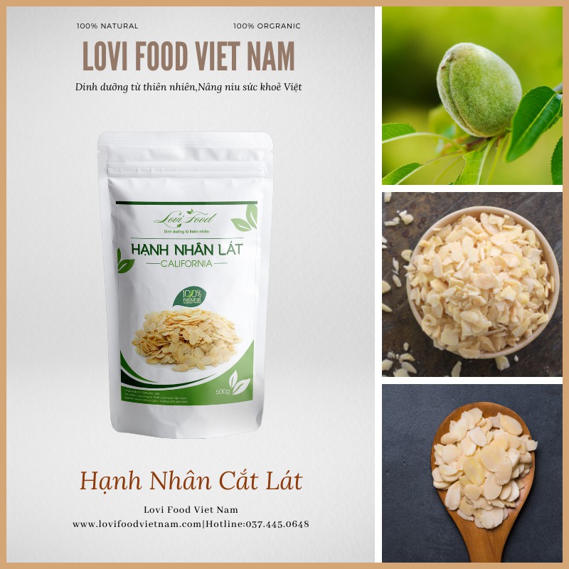 HẠNH NHÂN CẮT LÁT MỸ - 500gr Hạt CAO CẤP LOẠI 1 lát mỏng nhập khẩu từ California - Lovi Food việt nam