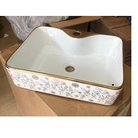 Chậu lavabo sứ hoa văn mạ vàng, chậu rửa mặt bàn đá, men đẹp -  BẢO HÀNH 10 NĂM , Hàng chuẩn xịn