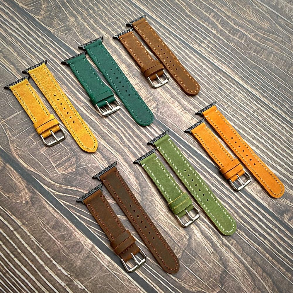 Dây đeo đồng hồ Apple Watch series 3 4 5 6 da bò sáp Tristar size 38mm 40mm 42mm 44mm handmade thủ công