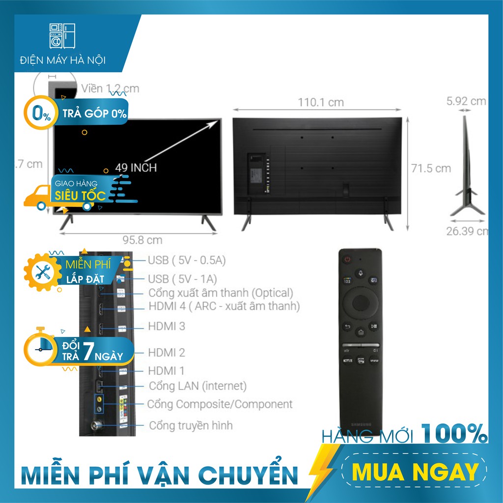 Smart Tivi QLED 4K Samsung 49Q65 49 inch UHD - Giao lắp 24h nội thành Hà Nội