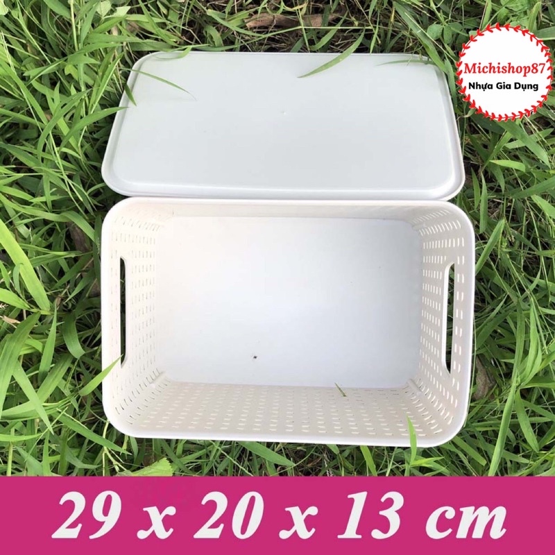 Combo 2 Giỏ Nhựa Có Nắp Size BÉ Nhựa Việt Nhật, Giỏ Đựng Đồ Đa Năng Nhà Bếp, Phòng Ngủ Có Nắp Đậy