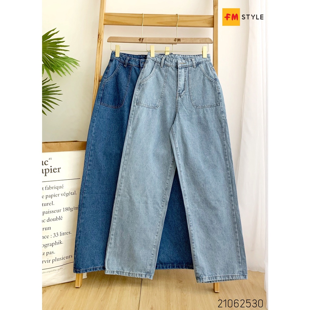 Quần jeans nữ lưng cao FM Style ống đứng thiết kế đơn giản kèm túi vuông 211126015