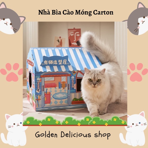 Ngôi Nhà Cào Móng Bìa Carton Cho Mèo - Đồ Chơi Cào Móng Kiêm Ổ Mèo - Mèo Cực Thích - Kích Thước Lớn - Thiết Kế Dễ Thương