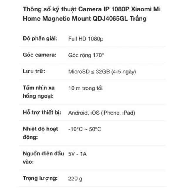 Camera Xiaomi Magnetic 1080P Full HD 170 độ chống nước