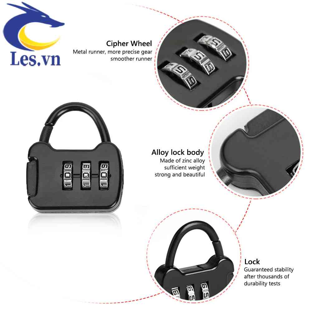 Ổ Khóa Mật Khẩu 3 Số Mini Bằng Kẽm Dùng Cho Vali