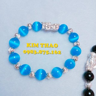 Vòng tay màu xanh dương charm nghê bạc ta + bi bạc ta phay 6 ly