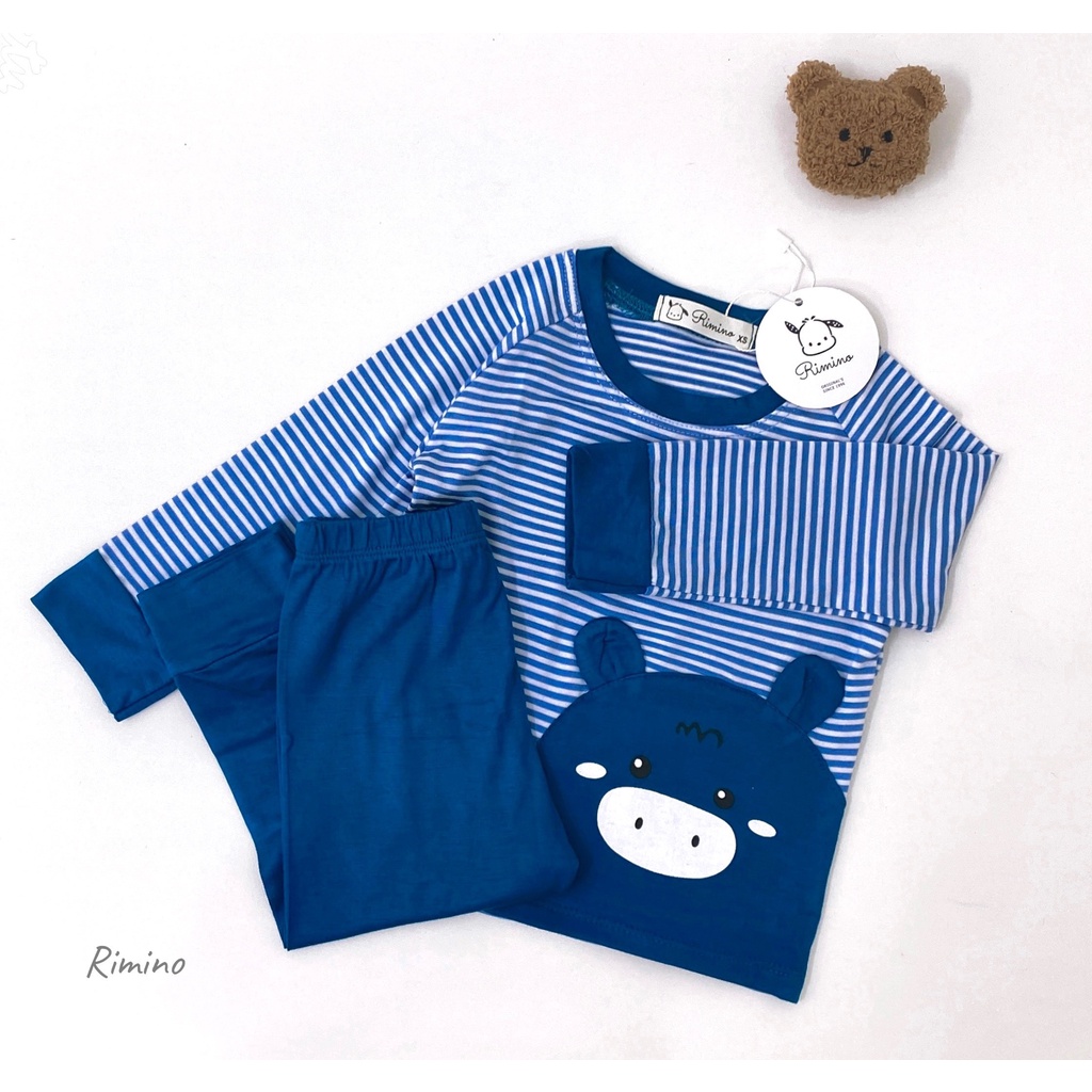 [SALE] Bộ Quần Áo Bé Gái, Bé Trai KIMCHIBABY Vải Thun Lạnh Tai Thú Kẻ Sọc, Đồ Bộ Cho Bé Mặc Nhà Thu Đông KWTD2213