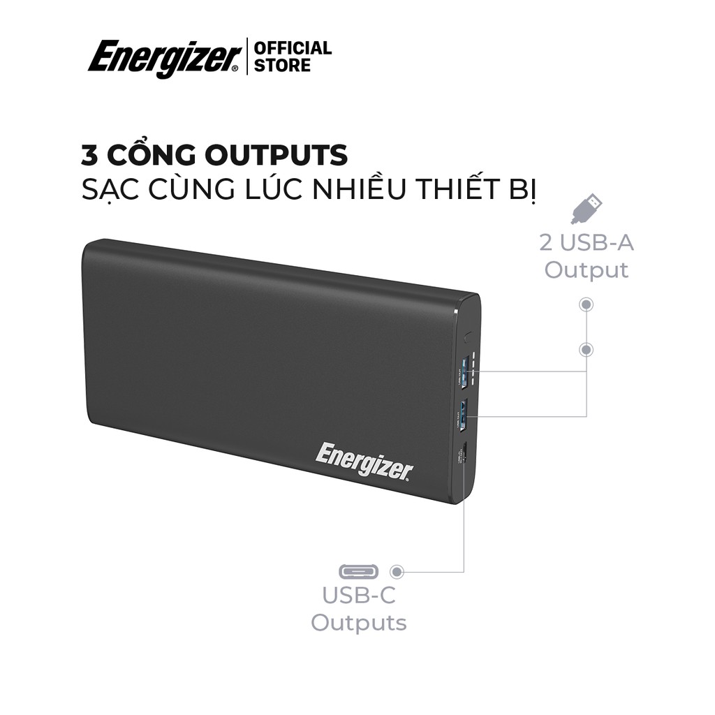 Sạc dự phòng Energizer 26,800mAh XP26800PD - tích hợp 3 cổng output tiện lợi, công suất 87W - Hàng chính hãng