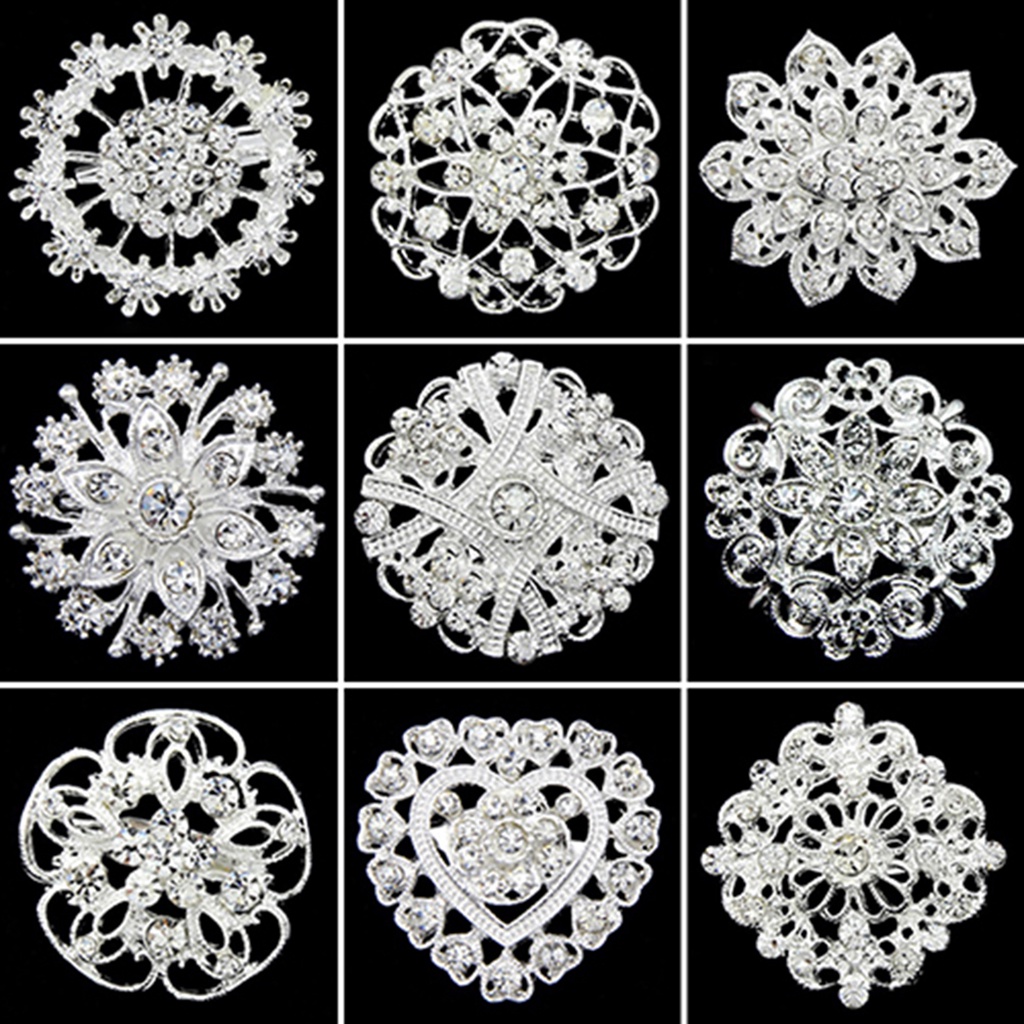 Ghim gài áo hình hoa đính đá xinh xắn