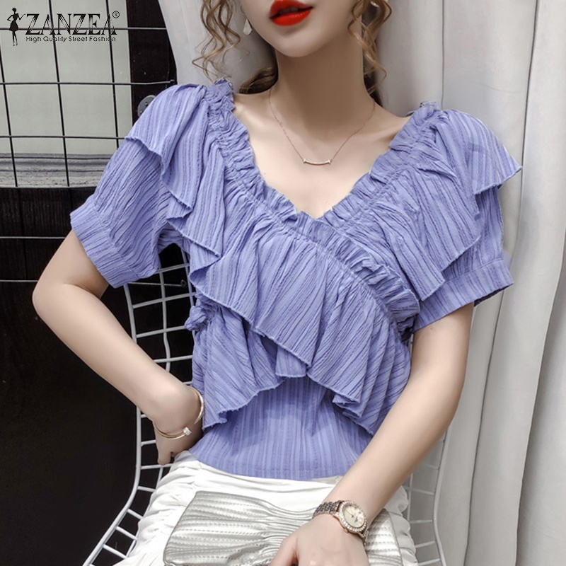 Zanzea Áo Nữ Tay Ngắn Cổ Chữ V Thời Trang Đường Phố Hàn Quốc