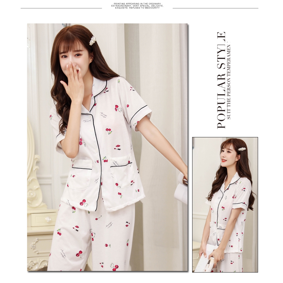 Bộ Đồ Ngủ Cotton Ngắn Tay Xinh Xắn Dành Cho Nữ Trung Niên | BigBuy360 - bigbuy360.vn