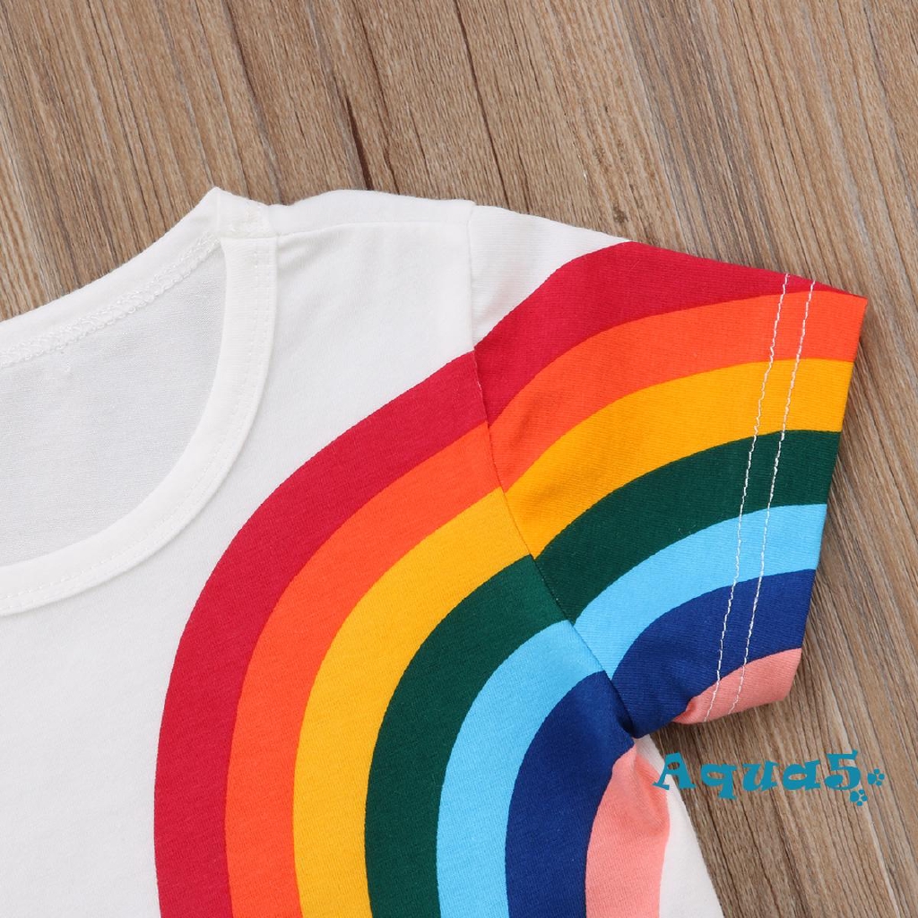 Fashion Kids Baby Girls Casual Rainbow Tassel Patchwork Cotton T-shirt Tops