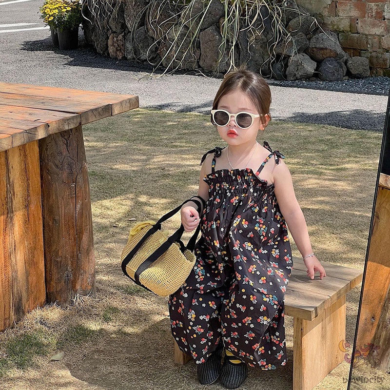 Bộ Áo Liền Quần Hai Dây Ống Rộng Phong Cách Hàn Quốc Cho Bé Gái