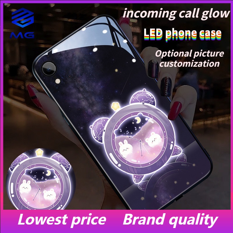 MG vật nuôi trong đồng hồ Hộp đựng điện thoại bằng kính nhấp nháy đèn LED kích hoạt bằng giọng nói cho Samsung S21 S30 S21 + S30PLUS S21 S22PRO S22ULTRA S20 PLUS A12 A72 A71 A52 A51 A32 A21S NOTE10 10+ LƯU Ý