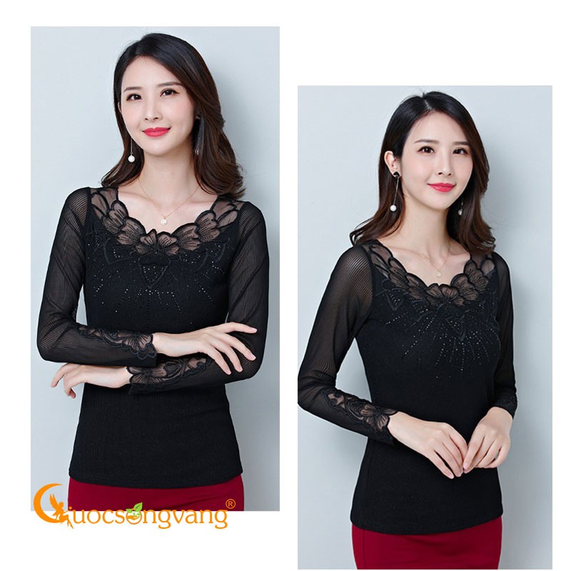 Áo thun nữ dài tay áo ren lưới GLA255 Cuocsongvang
