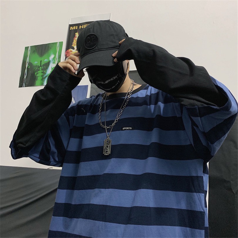 Áo Thun Tay Dài Dáng Rộng Kẻ Sọc Giả Nhiều Lớp Phong Cách Retro Harajuku 126716 | BigBuy360 - bigbuy360.vn
