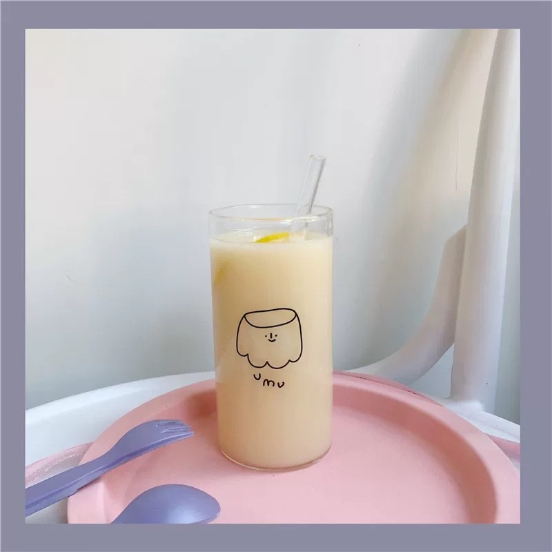 Ly Uống Nước Bằng Kính An Toàn Chống Nổ 400ML Kèm Ống Hút Kiểu Hàn Quốc Dễ Thương