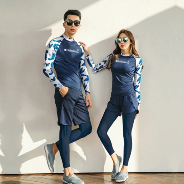 Bộ đồ bơi đôi nam , nữ dài tay tay lá trắng | BigBuy360 - bigbuy360.vn