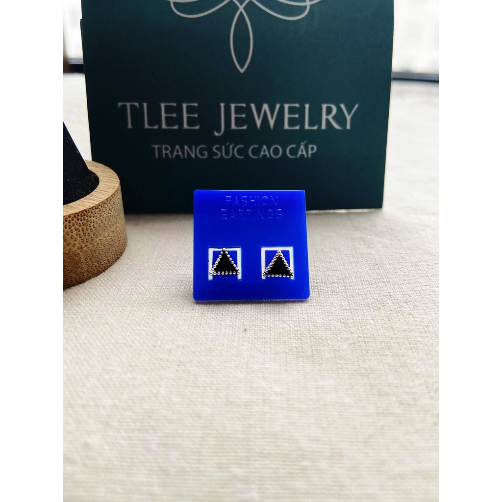 Khuyên tai bạc nữ TLEE hình đá đen viền bo hạt sáng mini TleeJewelry B0292