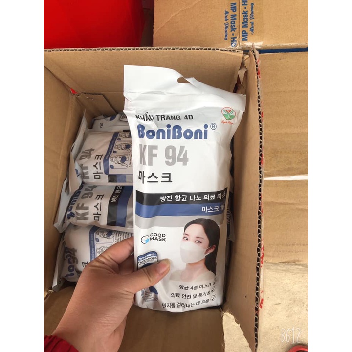 Khẩu trang kf94 kháng khuẩn ngăn bụi 4 lớp 4d mask BoniBoni