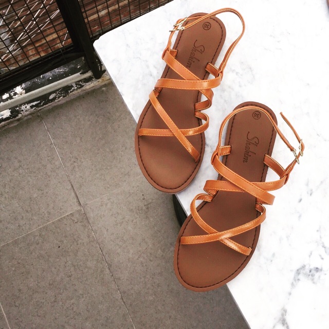 Sandal bệt quai mảnh da thật