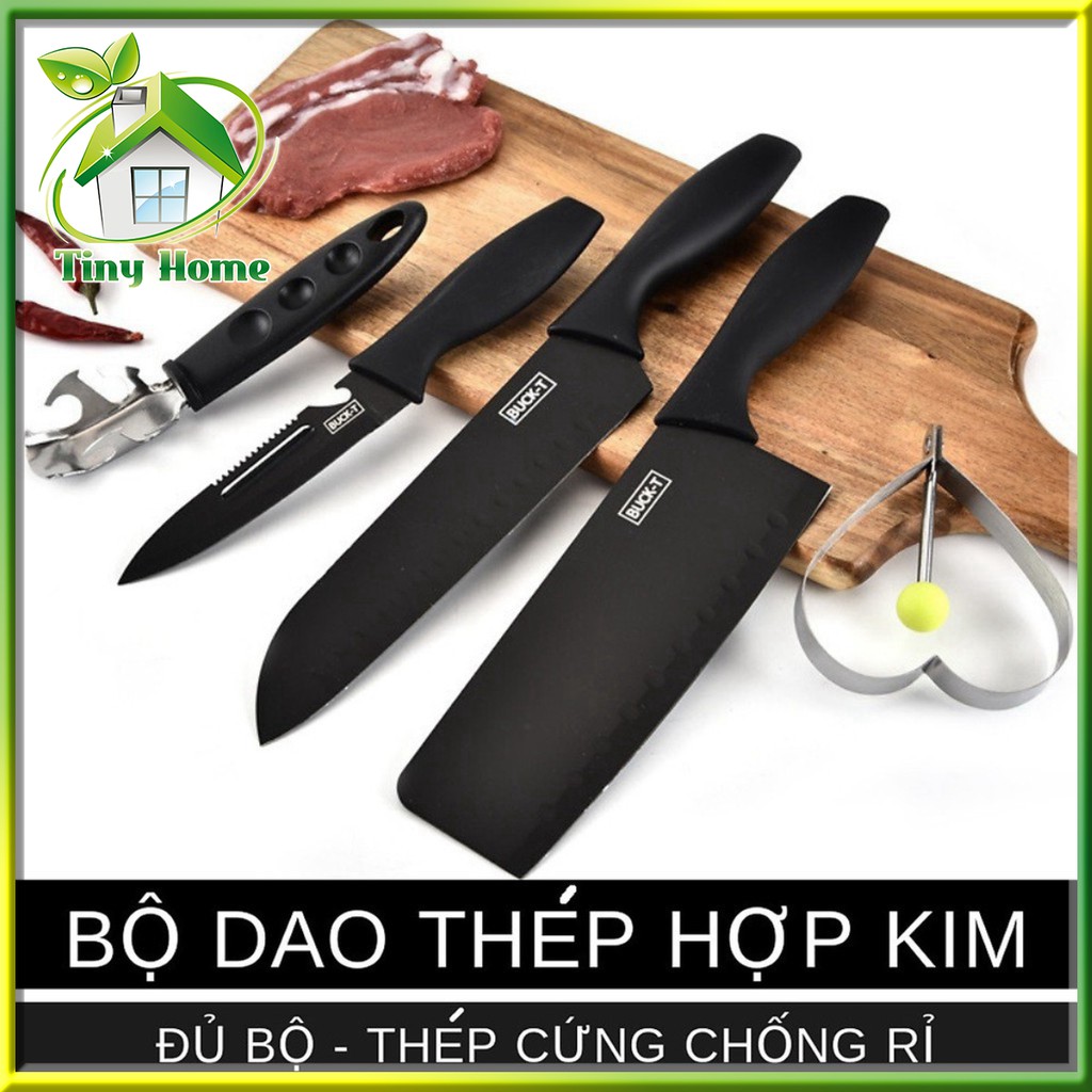 🏠 Bộ Dao 5 Món Làm Bếp Đa Năng Thép Hợp Kim Không Gỉ Cao Cấp - Màu Đen - Tiny Home [Đà Nẵng]