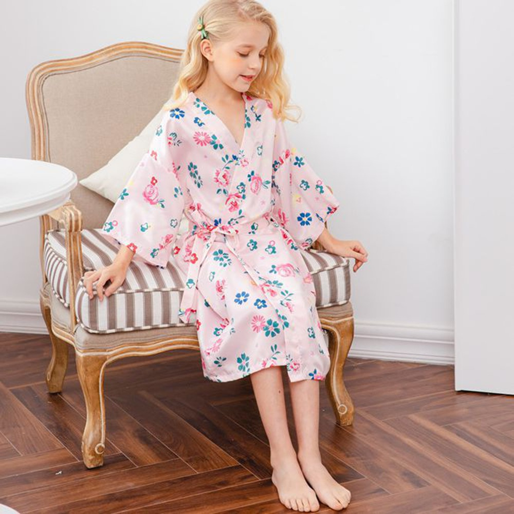 Áo Choàng Tắm Kimono Bằng Lụa Mềm Dành Cho Bé Gái 2-14 Tuổi
