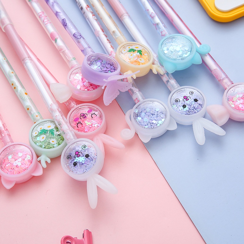 Sáng bóng Bướm hoạt hình Bút gel 0,38mm Bút gel Bút mực đen Quà tặng Học sinh Đồ dùng trẻ em Dụng cụ viết