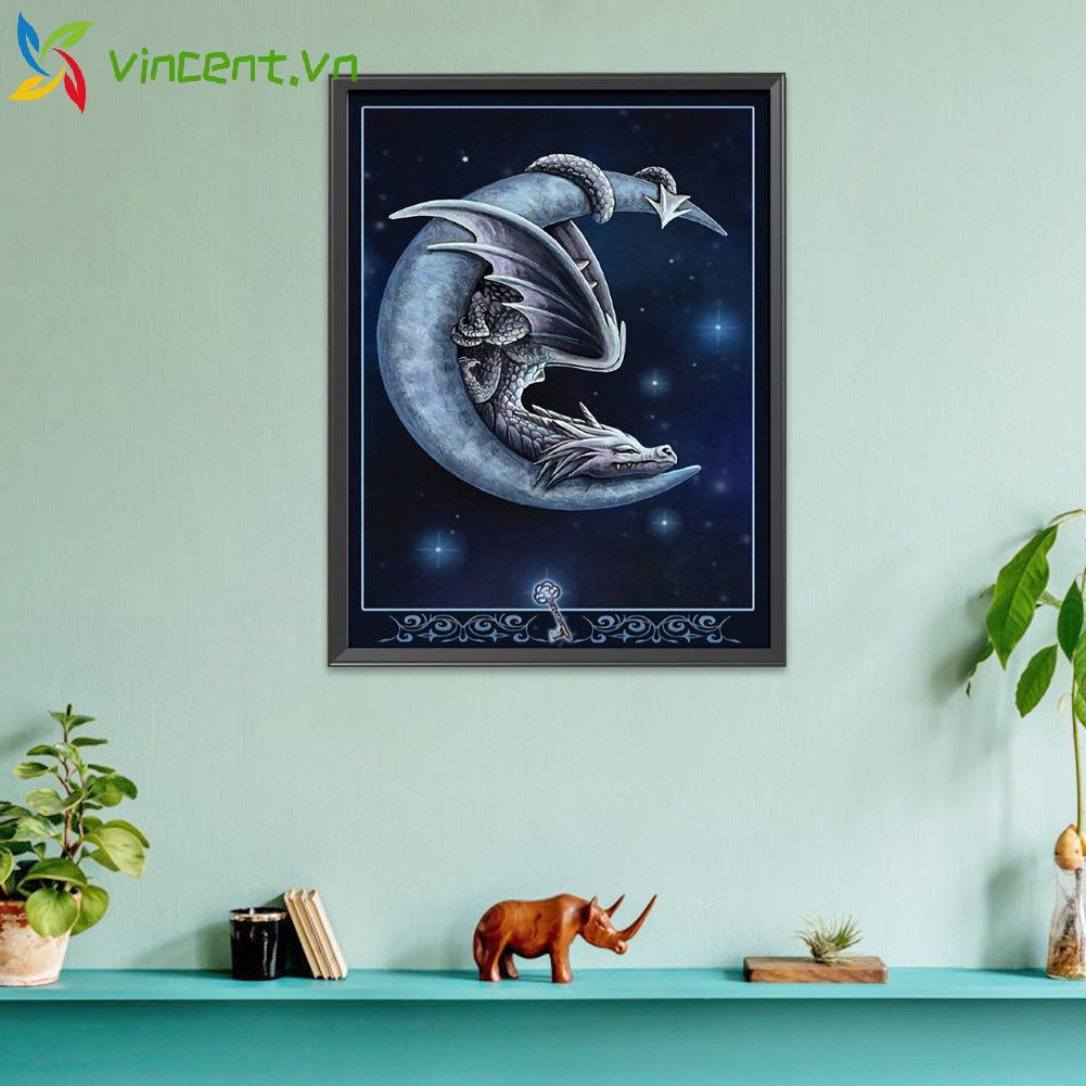 Tranh Thêu Chữ Thập Hình Con Rồng Và Mặt Trăng 11ct