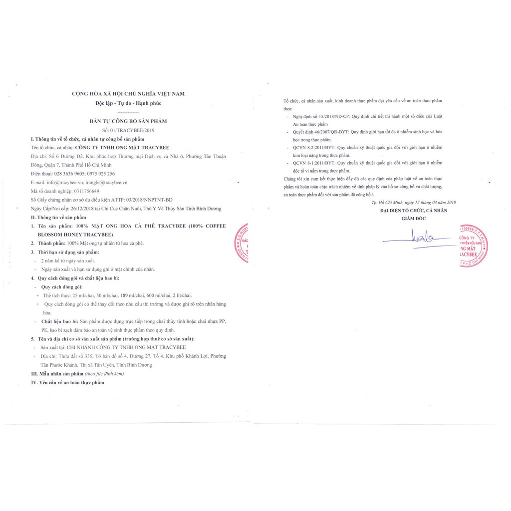 MẬT ONG HOA CÀ PHÊ TRACYBEE 600ml