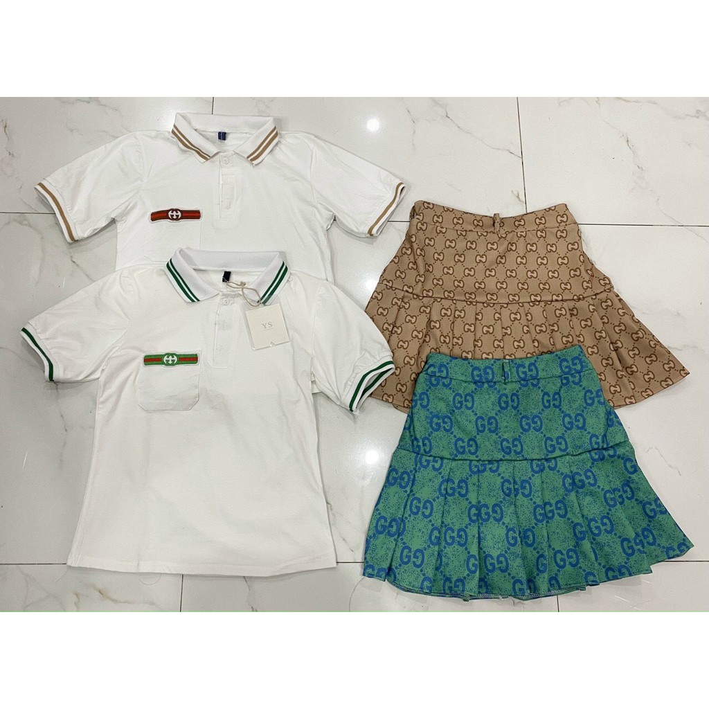 Sét bộ áo tag ngực cộc cổ bẻ chân váy xinh cá tính