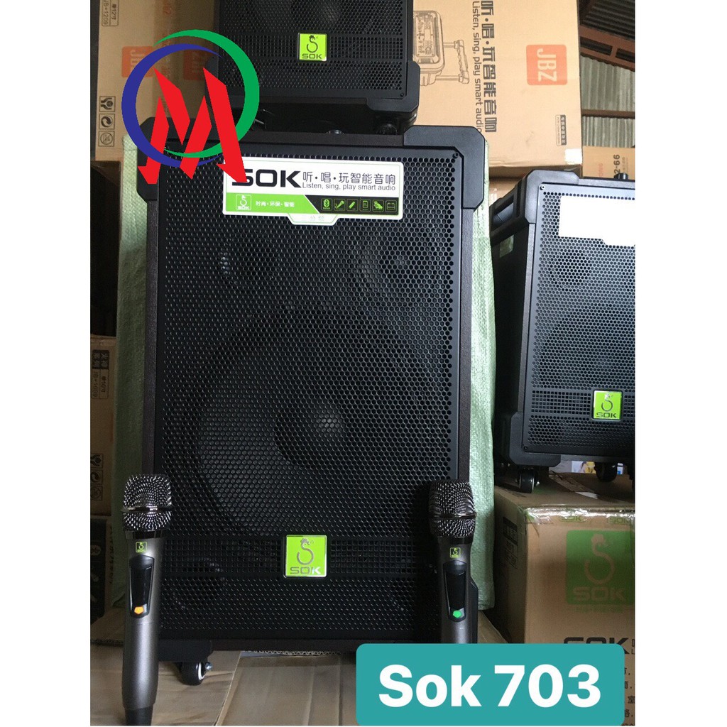 [LOA KÉO GỖ 3 TẤC + 2 MIC KO DÂY] loa kéo di động sok 703